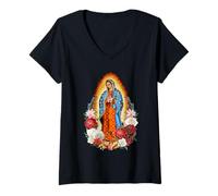 Femme Santa María de Guadalupe Patrona de México Gloriosa Madre T-Shirt avec Col en V