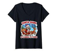 Femme Santa Paws is Coming to Town Christmas Lhassa Apso propriétaire de Chien T-Shirt avec Col en V