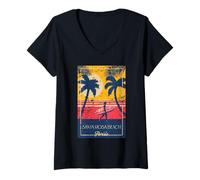 Femme Santa Rosa Beach Florida Retro Surfer Beach Art Vieilli T-Shirt avec Col en V