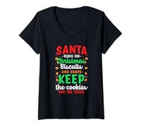Femme Santa Runs on Christmas Biscuits and Gravy Keep The T-Shirt avec Col en V