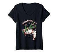Femme Santa Sleigh Ride - Jeté de Noël Jiu Jitsu brésilien T-Shirt avec Col en V