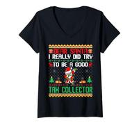 Femme Santa Try to Be a Good Tax Collector - Funny Christmas T-Shirt avec Col en V