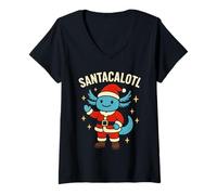 Femme Santacalotl Santa Claus Cute Blue Axolotl New Year Christmas T-Shirt avec Col en V