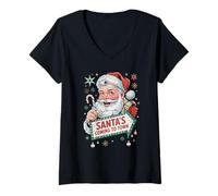 Femme Santa's Coming to Town - Vacances de Noël festives et d'hiver T-Shirt avec Col en V