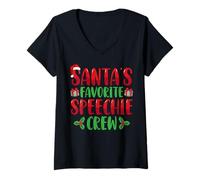 Femme Santa's Favorite Speechie Crew SLP Speech Therapy Christmas T-Shirt avec Col en V