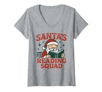 Femme Santa's Reading Squad Festive Book Lover Holiday Men Women T-Shirt avec Col en V