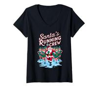 Femme Santa's Running Crew Christmas Runner Costume Marathon Team T-Shirt avec Col en V