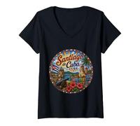 Femme Santiago de Cuba Île des Caraïbes T-Shirt avec Col en V