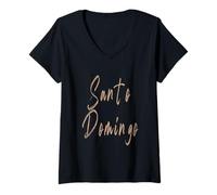 Femme Santo Domingo République Dominicaine Design Vintage élégant T-Shirt avec Col en V