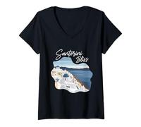 Femme Santorin Grèce Rêves Été Cyclades Souvenir de Vacances T-Shirt avec Col en V