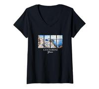 Femme Santorin Grèce Vacation Île Vacances Passionné de Voyages T-Shirt avec Col en V