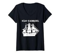 Femme Sao Gabriel - Histoire d'exploration du Bateau de Bateau Vasco Da Gama T-Shirt avec Col en V