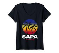 Femme Sapa Vietnam Beach Retro Style années 80 T-Shirt avec Col en V