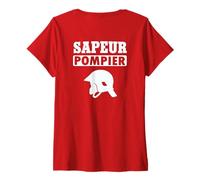 Femme Sapeur-Pompier Rouge T-Shirt avec Col en V