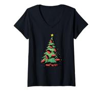 Femme Sapin de Noël avec Inscription « Football » T-Shirt avec Col en V
