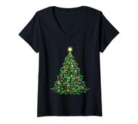 Femme Sapin de Noël en vitrail Cathédrale de Noël T-Shirt avec Col en V
