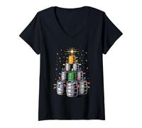Femme Sapin De Noël Fût Bière Boire Alcool Bières T-Shirt avec Col en V