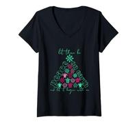 Femme Sapin de Noël Peace on Earth Sweet Sea Turtle Southern T-Shirt avec Col en V