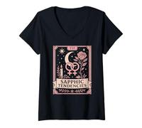 Femme Sapphic Tendencies Femme Lesbian WLW LGBTQ Pride Tarot Retro T-Shirt avec Col en V