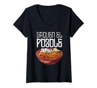 Femme Saquen El Pozole Menudo Mexicain Drôle Mexique Sopa Maiz T-Shirt avec Col en V