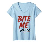 Femme Sarcastic Dark Rebel Attitude Bold Saying Bite Me I Dare You T-Shirt avec Col en V