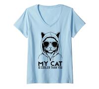 Femme Sarcastic My Cat is Cooler Than You Cool Feline Cat Lover T-Shirt avec Col en V