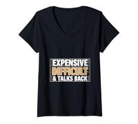 Femme Sarcastique Cher Difficile Parle en Disant T-Shirt avec Col en V