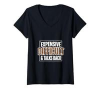 Femme Sarcastique Cher Difficile Parle en Disant T-Shirt avec Col en V