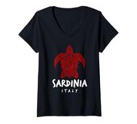 Femme Sardaigne Italie Tribal Tortue de mer Océan Art Design T-Shirt avec Col en V