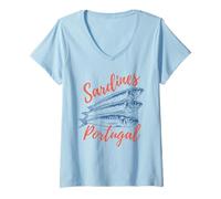 Femme Sardine portugaise peut pêcher amateur de sardines amateur Retro Vibes T-Shirt avec Col en V