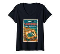 Femme Sardine : visitez la Sardaigne, Berceau de la Méditerranée rétro en étain T-Shirt avec Col en V