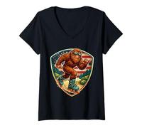 Femme Sasquatch Big-Foot Shaka Roller Blade American T-Shirt avec Col en V