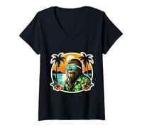 Femme Sasquatch Big-foot Tropical Holiday Summer Vacances Vintage T-Shirt avec Col en V