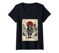 Femme Sasquatch Bigfoot Samurai Warrior Vintage Japonais Vintage T-Shirt avec Col en V
