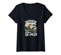 Femme Sasquatch Co-Pilot Bigfoot Wilderness Adventure Design T-Shirt avec Col en V