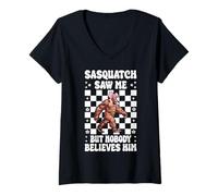 Femme Sasquatch m'a vu mais Personne ne Le croit Bigfoot Coquette T-Shirt avec Col en V