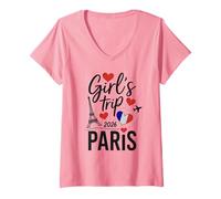 Femme Sassy Girls Trip Paris 2026 Besties Reunion Vacay T-Shirt avec Col en V