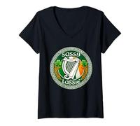 Femme Sassy Lassie Drapeau Humoristique de la St Patrick T-Shirt avec Col en V