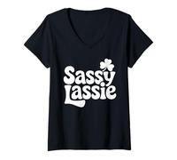 Femme Sassy Lassie Shamrock - Irish Girl Quote St Patrick’s Day T-Shirt avec Col en V