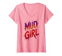 Femme Sassy MUD Girl Run Trail Mudder Sisters Pink Mudding Queen T-Shirt avec Col en V