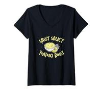Femme Sassy Saucy Tzatziki Bossy Tzatziki Tzatziki Tartinade Amateurs de plats grecs T-Shirt avec Col en V