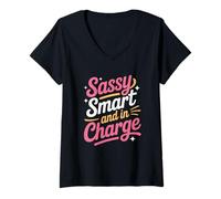 Femme Sassy Smart and in Charge Women Empowerment Women Equality T-Shirt avec Col en V