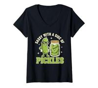 Femme Sassy with A Side of Pickles Funny Pickle Concombre Lovers T-Shirt avec Col en V