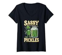 Femme Sassy with A Side of Pickles Funny Pickle Concombre Lovers T-Shirt avec Col en V