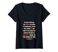 Femme Satan a aveuglé l'esprit des incroyants 2 Cor 4 4 T-Shirt avec Col en V
