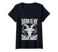 Femme Satan is My Sugar Daddy Diable et Enfer T-Shirt avec Col en V