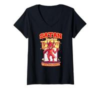 Femme SATAN TAKE A NUMBER T-Shirt avec Col en V