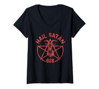 Femme Satanisme Satanique Occulte Hail Satan 666 T-Shirt avec Col en V