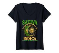 Femme Sativa va Changer ce Que Je Peux Faire pour Indica Cannabis Weed Fun T-Shirt avec Col en V