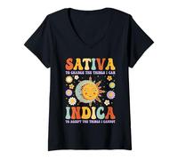 Femme Sativa va Changer Les Choses Que Je Peux | Indica Groovy Cannabis 420 T-Shirt avec Col en V